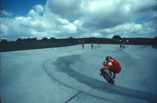 A bunny hop out of the bowl at Carlsbad....