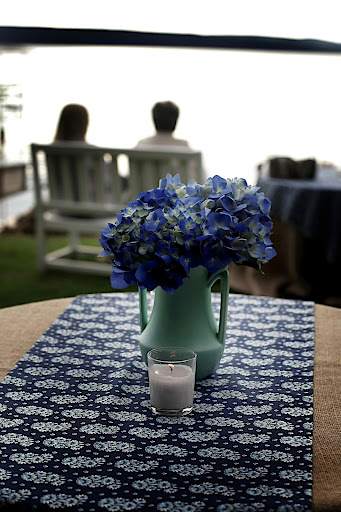 Clusters of hydrangeas decorated the tables. Clusters of hydrangeas decorated the tables.