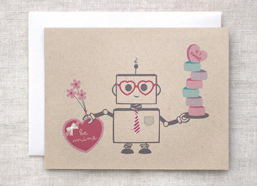 A Valentine's Day card for nerds! Robot card, $4.50, etsy.com/shop/HappyDappyBits.