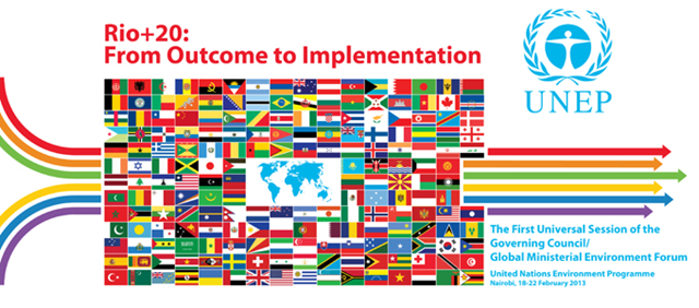 Logo for UNEP's conference, Rio+20: From Outcome to Implementation - The First Universal Session of the Governing Council, Nairobi, 16-22 February 2013. Graphic: UNEP