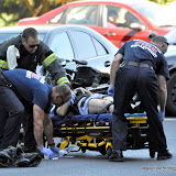 Sacramento, CA | A pedestrian is struck down off Captial Mall
Late Monday morning, a pedestrian was hit by the driver of a mini van on 3rd Street at Capital Mall. A witness and area office employee (who did not want to be identified) stated that she wished police would do a sting operation in the area. She stated that she constantly watches cars run red lights and almost hit pedestrians every day.
While this was reported as an Auto/Ped with critical injuries, Paramedic radio report revealed that the pedestrian only suffered a head laceration and some road rash; he also had no recolection of the incident. The victim was transported to UC Davis Medical Center. News_100920_AutoPed_3rdSt at Captial