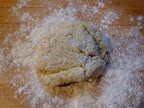 Biscuit dough mixed in bowl, ready to be kneaded just a few times.