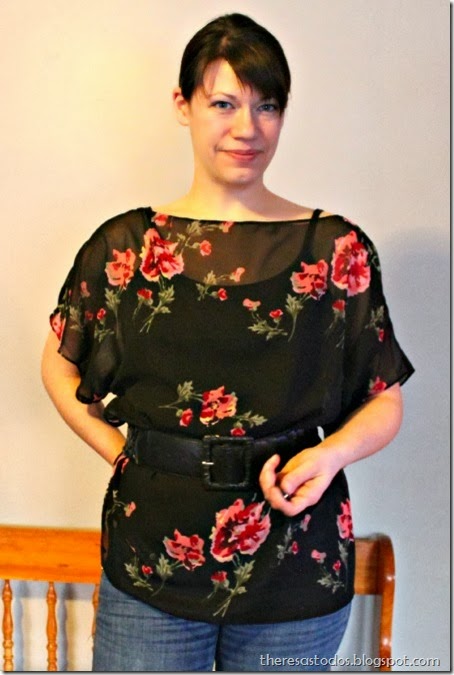 Sheer Floral Top Belted