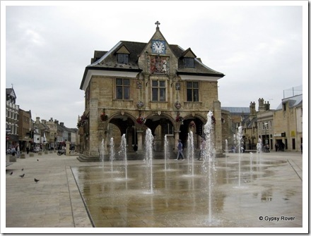The new pavement fountains in Cathedral Square, Peterborough.