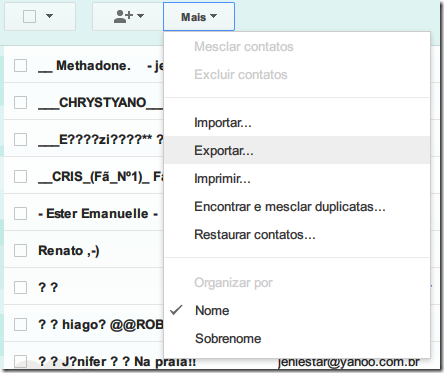 Google » Contatos » Mais Google » Contatos » Mais