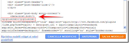 come mettere bottone  1 google blog blogger condividere modello template