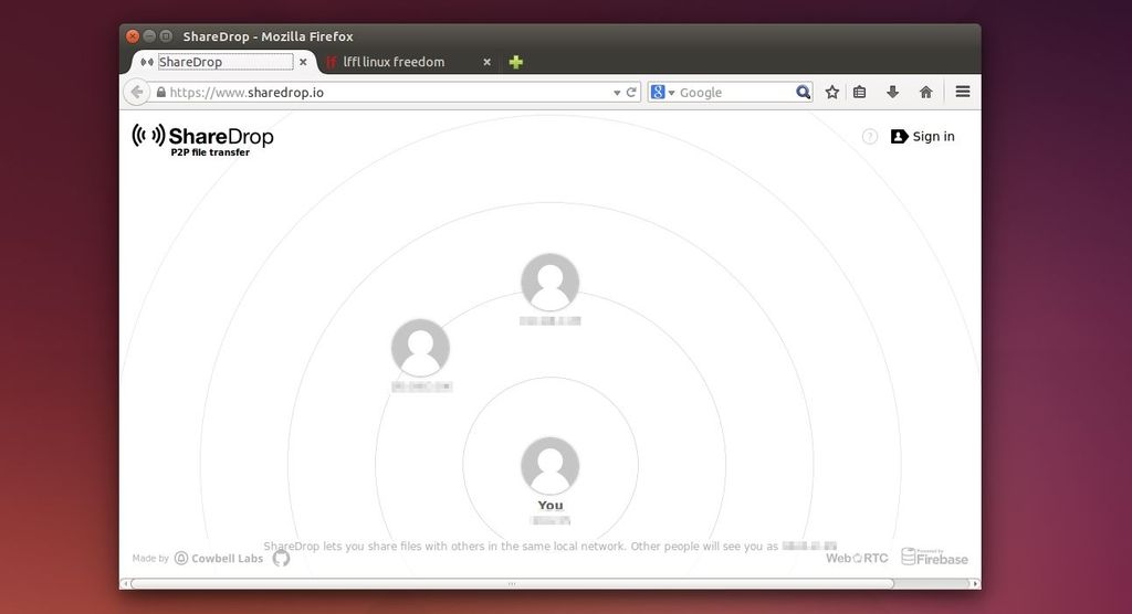 ShareDrop in Firefox su Ubuntu Linux