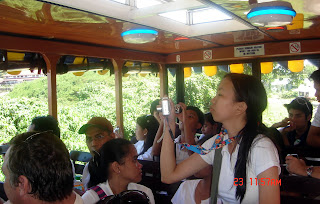 Students inside the specially designed tranvia bus