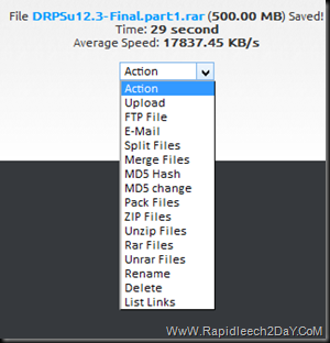 Rapidleech script Action menu