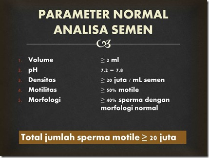 PARAMETER NORMAL ANALISA SEMEN PARAMETER NORMAL ANALISA SEMEN