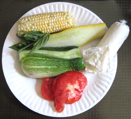 CSA farm veggies eaten as soon as I got them home! Our post-pickup picnic.