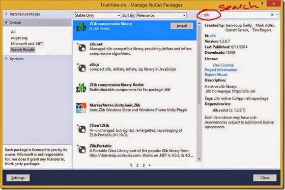 Install zlib package using NuGet Install zlib package using NuGet