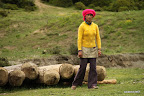 Colourfully dressed shephard girl
