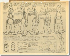 A stat comparative size model sheet of Goofy. Signed  "Don Towsley 8/4/37"  [Unframed Item: 12.5"W x 10"H]   Acquired 2000.  SeqID-0502  Updated: 11/1/2005