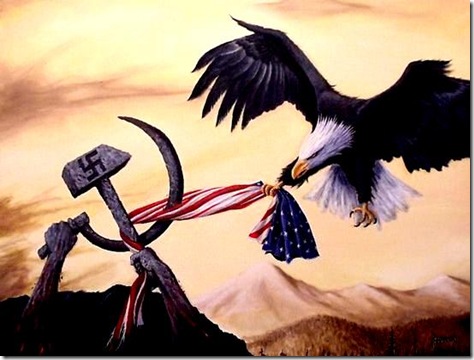 American takes Flag from sickle-hammer American takes Flag from sickle-hammer