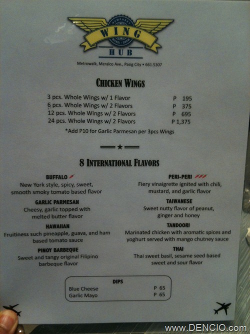 Wing Hub Menu