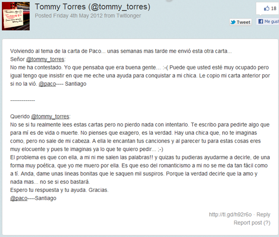 carta a tommy torres