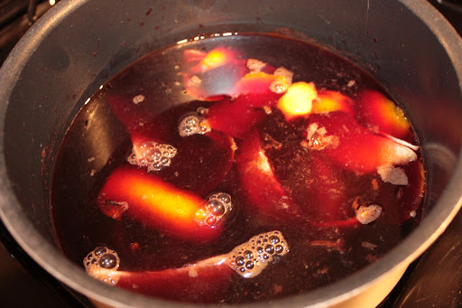 With orange and apple slices