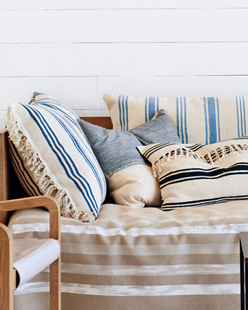Give her sunroom some beach-house appeal. Nautical stripes in faded blues combine with neutrals and naturals for a room that's modern and inviting. (marthastewart.com) Give her sunroom some beach-house appeal. Nautical stripes in faded blues combine with neutrals and naturals for a room that's modern and inviting. (marthastewart.com)