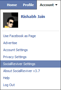 facebook account menu