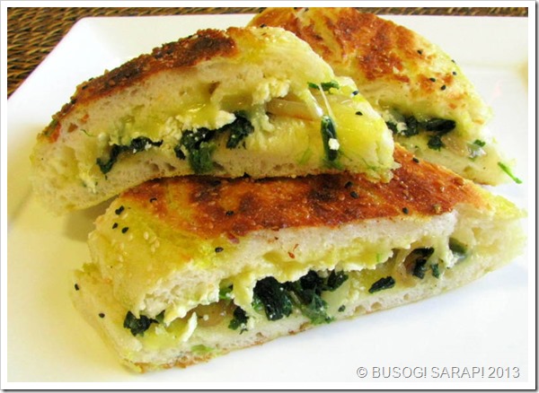 TOASTED TURKISH BREAD WITH SPINACH, FETA & MELTED CHEESE© BUSOG! SARAP! 2013