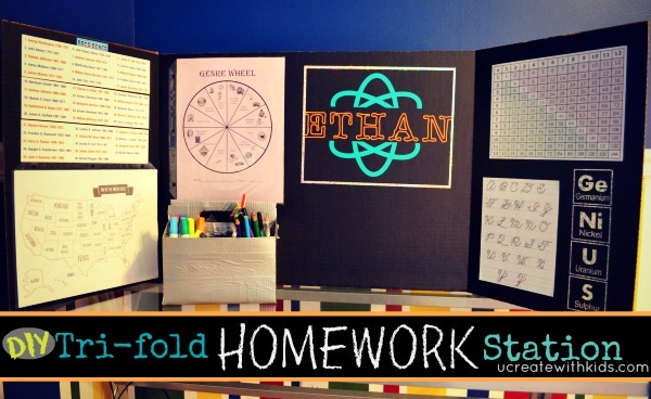 DIY Tri-fold Homework Station ucreatewithkids.com