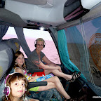 On the front of the double decker bus for the drive throgh the desert.