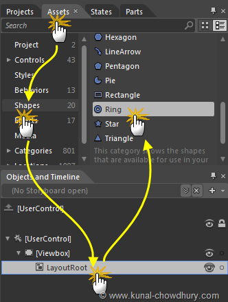 Selecting Ring Control from the Shapes Assets in Expression Blend