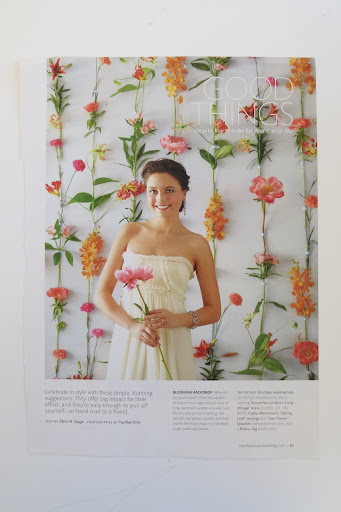 This summer 2011 Good Thing was the tearsheet for her photobooth wall. Instead of fresh blooms that would melt in the Bolivian heat, she created a wall with tissue paper blooms.