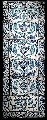 Tile from a Panel | Origin: Turkey, possibly Istanbul | Period: second half 17th century | Collection: The Nasli M. Heeramaneck Collection, gift of Joan Palevsky (M.73.5.763) | Type: Ceramic; Architectural element, Fritware, underglaze painted, Overall panel: 61 1/4 x 22 3/4 in. (155.6 x 57.8 cm)
