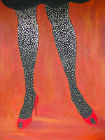 Disco Legs. Oil, glitter and glue on canvas. 30x40