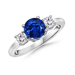 Round Sapphire and Diamond Three Stone Ring