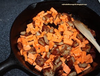 Sausage, Mixed Vegetable, Sweet Potato And Rice Dinner - sausage cooked potatoes added B Sausage, Mixed Vegetable, Sweet Potato And Rice Dinner - sausage cooked potatoes added B