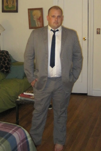Grey suit with white shirt