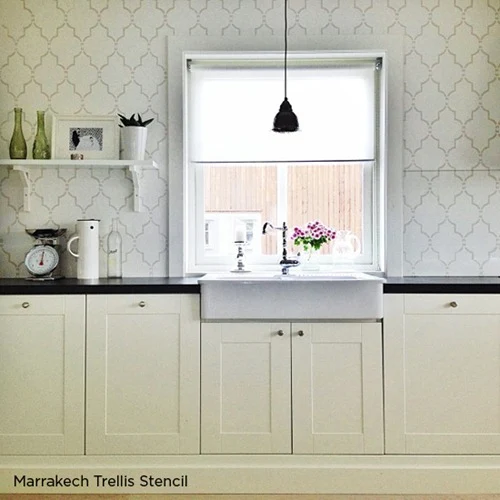 stenciled wall in kitchen