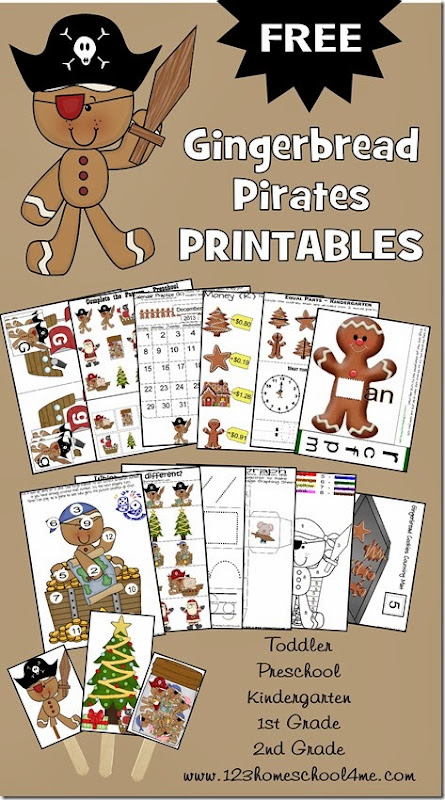 Worksheets for Kids - FREE Gingerbread Pirates worksheets for Preschool, Kindergarten, 1st grade, and 2nd grade. This is the perfect theme for December for a holiday (Christmas) themed fun for kids