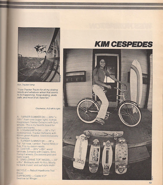 A young Kim with her skateboard quiver