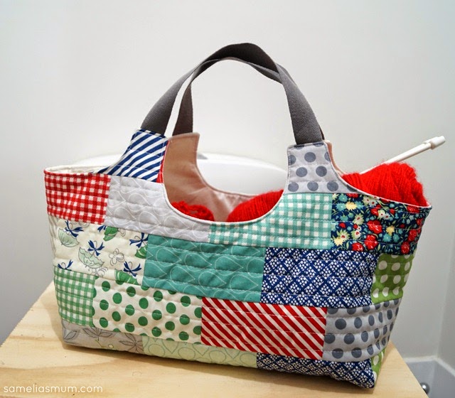 SQUARE PATCHWORK TOTE BAG, EASY BAG FROM FABRIC SCRAPS