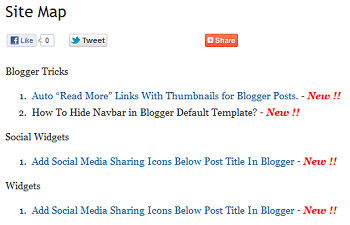 sitemap with table of conents of blogger