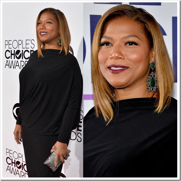 Queen Latifah rocked in a pair of vintage looking large emerald and diamond earrings