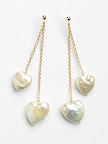 18ct gold and fresh water pearl heart earrings Length 6cm. 280.00