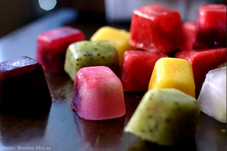 Blend fresh fruit with a bit of juice or lemonade and add straight to your ice cube tray. A perfect addition to your drink, or delicious on their own. As they melt, they'll turn your drink to a colorful fruity concoction! Blend fresh fruit with a bit of juice or lemonade and add straight to your ice cube tray. A perfect addition to your drink, or delicious on their own. As they melt, they'll turn your drink to a colorful fruity concoction!
