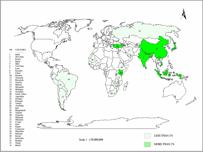 tea production regional map of world