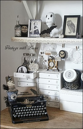 Black and White Halloween Decoration on Shelf Black and White Halloween Decoration on Shelf