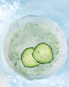 A cold herb and cucumber soup is refreshing A cold herb and cucumber soup is refreshing