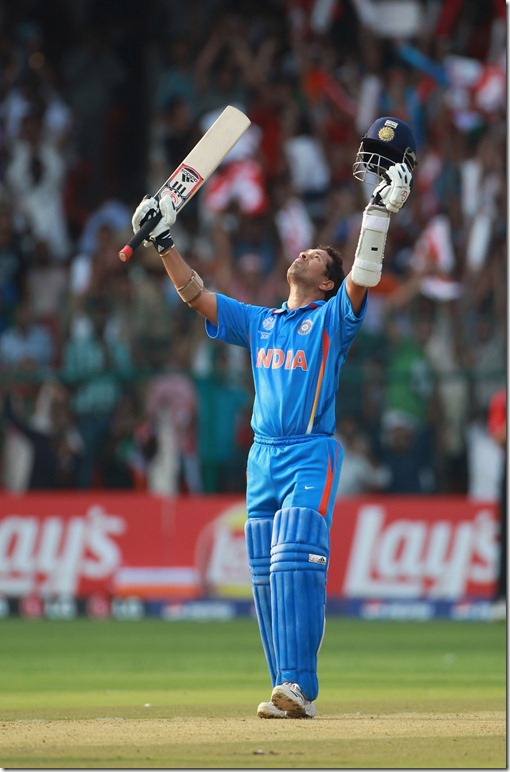Sachin Tendulkar celebrates his 47th ODI century