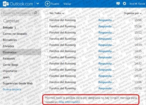 Recuperar emails eliminados en Outlook - fin de la recuperación de emails