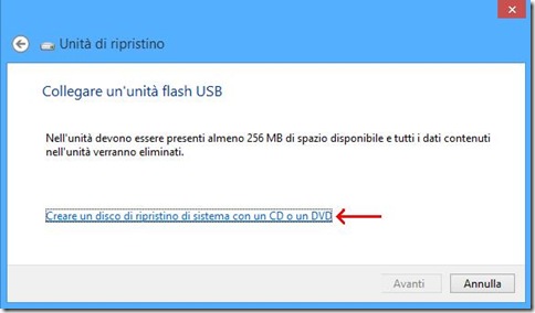 Windows 8 creare disco di ripristino su unità USB o su CD o DVD