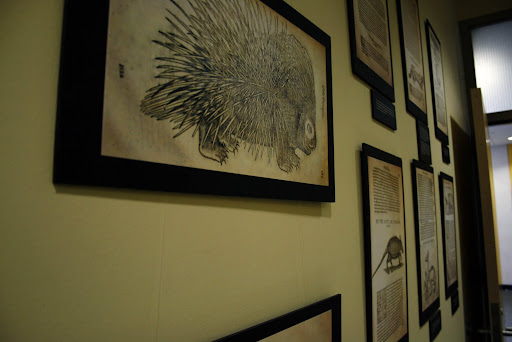Prints from the Historie of Foure-Footed Beastes hang on the wall in the entryway. Photo Credit: Alex Crowder