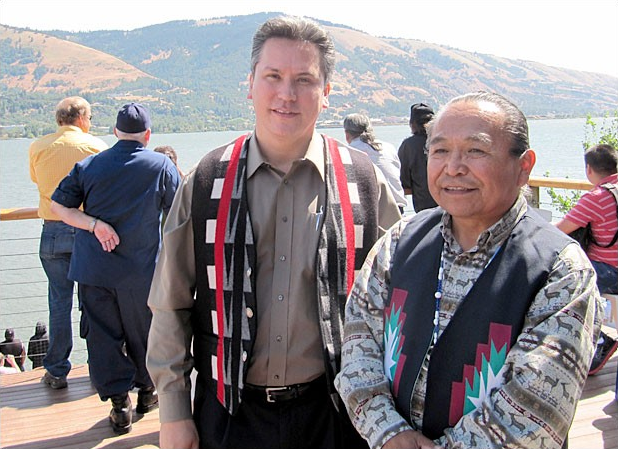 Paul Lumley of the Columbia River Inter-Tribal Fish Commission and Gerald Lewis of the Yakama Tribal Council. They say that they're seeing climate change affect food sources that are vital to their culture. Rob Manning / OPB